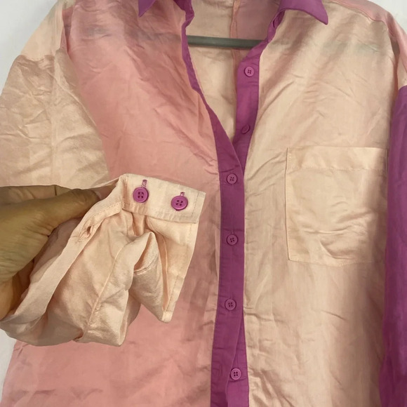 Vestique Pink And Beige Color block Button Down Shirt Size M - Picture 6 of 9